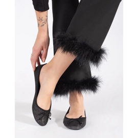 Sapatilhas femininas pretas brilhantes com laço preto 2