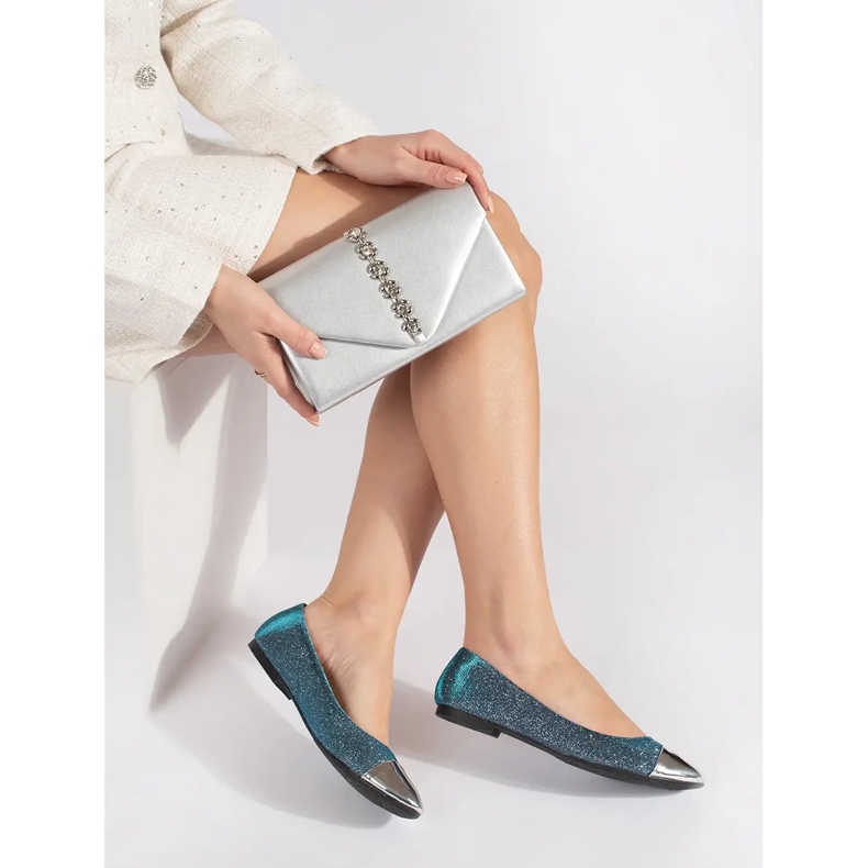 Sapatilhas azuis brilhantes com biqueira prateada azul 1