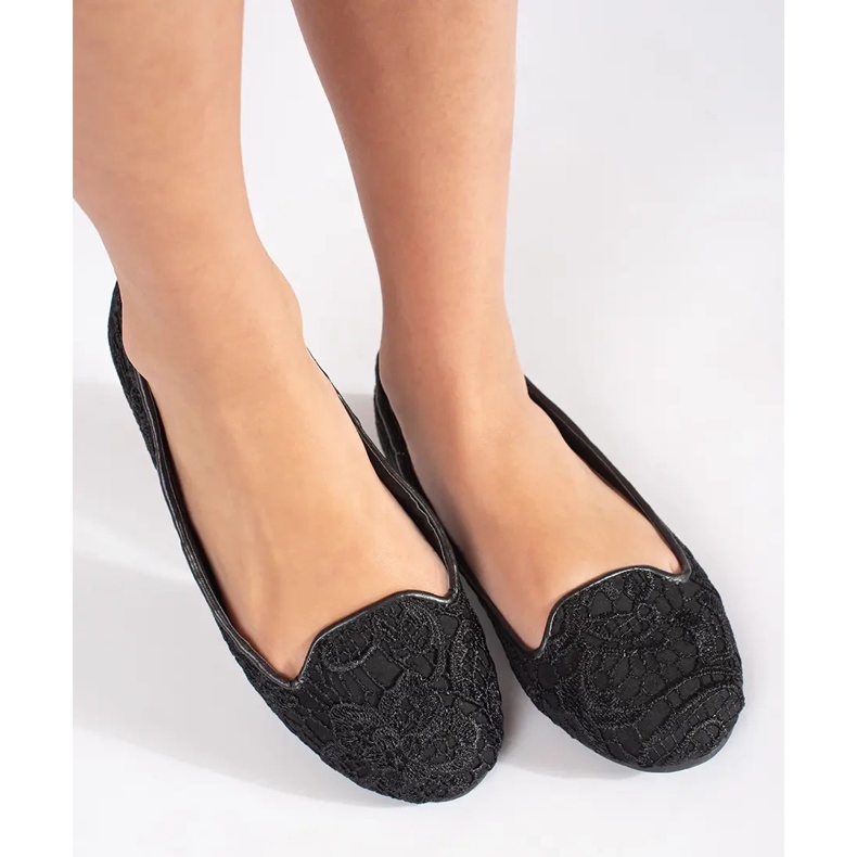 Goodin Sapatilhas femininas negras com renda preto 1 Goodin Sapatilhas femininas negras com renda preto 1