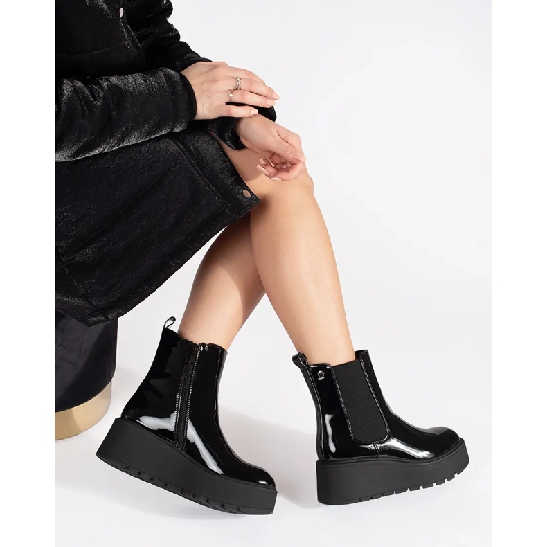 Seastar Botas Chelsea pretas femininas com cunha preto 1