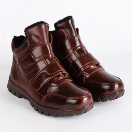 Botas altas de inverno marrons com fecho de velcro castanho 1