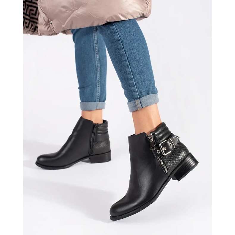Botas Chelsea femininas pretas com salto plano preto 1