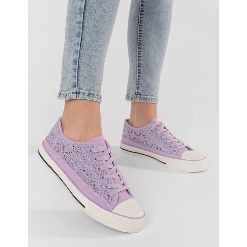 Violet OpenWork Sneakers amarrado roxo 1