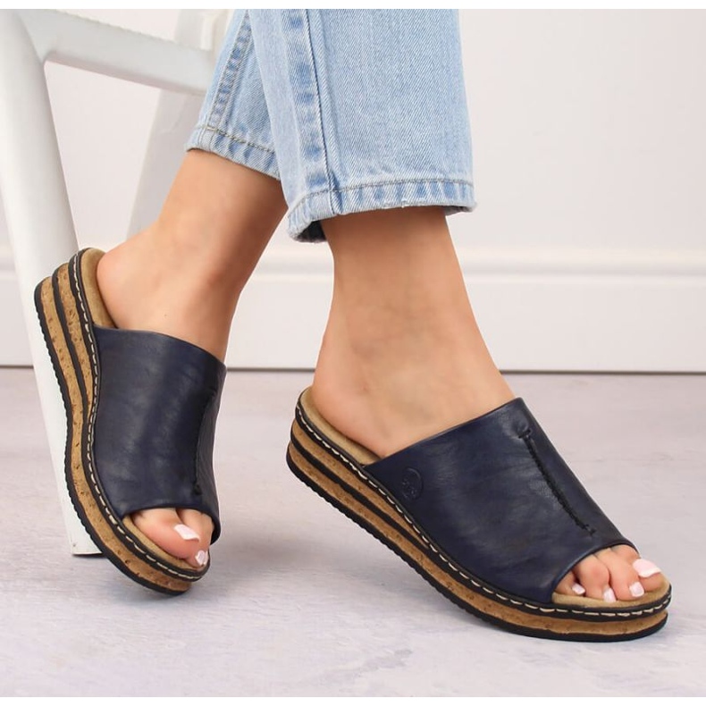 Chinelos confortáveis ​​Rieker W RKR670, azul marinho 1