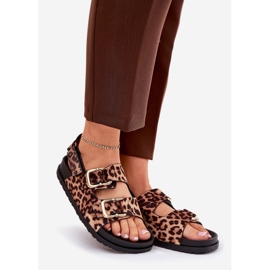 Sandálias impressas femininas de leopardo com fivelas marrons castanho 1
