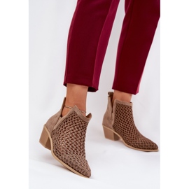 OpenWork Women's High Heels com recortes e tranças cáqui bege 2