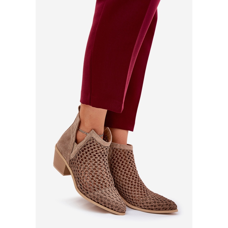 OpenWork Women's High Heels com recortes e tranças cáqui bege 1