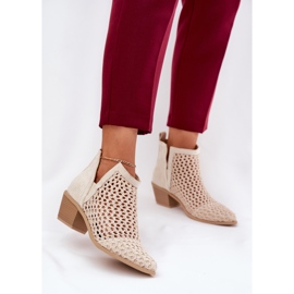 OpenWork Women's High Heels com recortes e tranças bege brilhantes 2 OpenWork Women's High Heels com recortes e tranças bege brilhantes 2