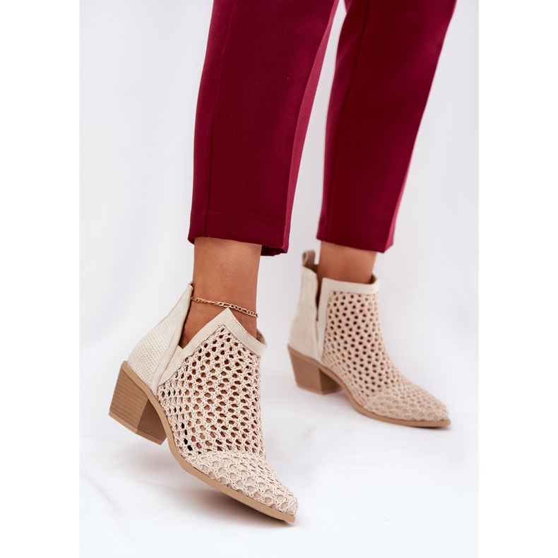 OpenWork Women's High Heels com recortes e tranças bege brilhantes 2 OpenWork Women's High Heels com recortes e tranças bege brilhantes 2