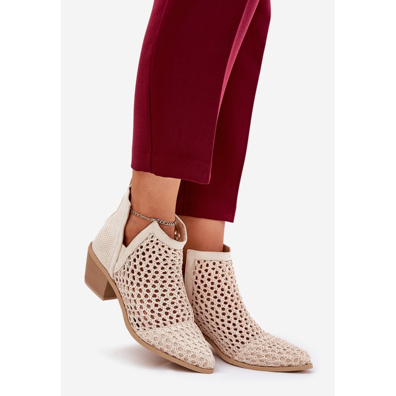 OpenWork Women's High Heels com recortes e tranças bege brilhantes 1