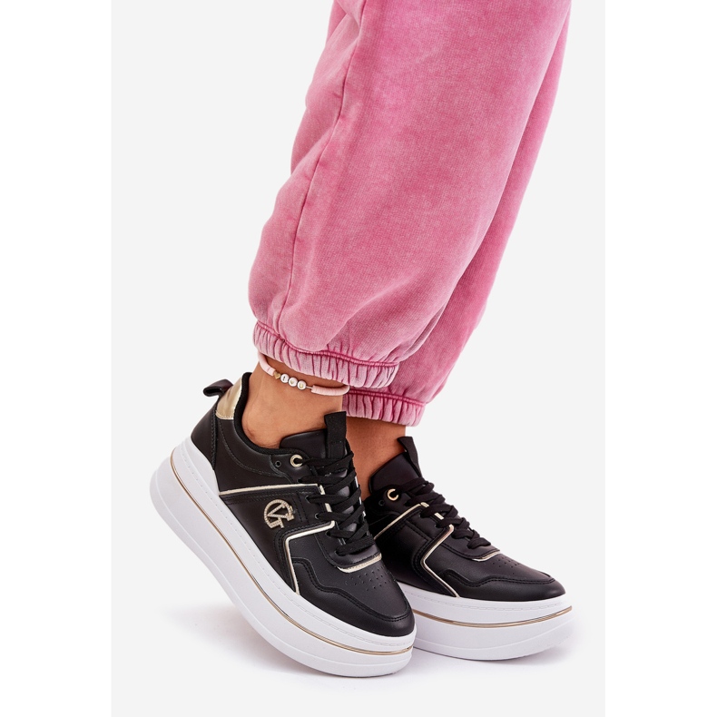 Sapatos esportivos femininos na plataforma preta preto 1