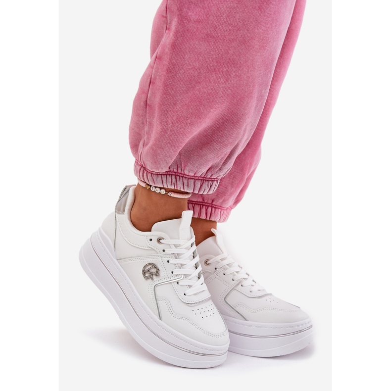 Sapatos esportivos femininos com plataforma brancos 1
