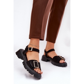 Sandálias femininas de camurça ecológica com grampo preto 2