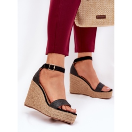 Sandálias femininas para cunha com trança preta preto 2