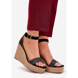 Sandálias femininas para cunha com trança preta preto 1