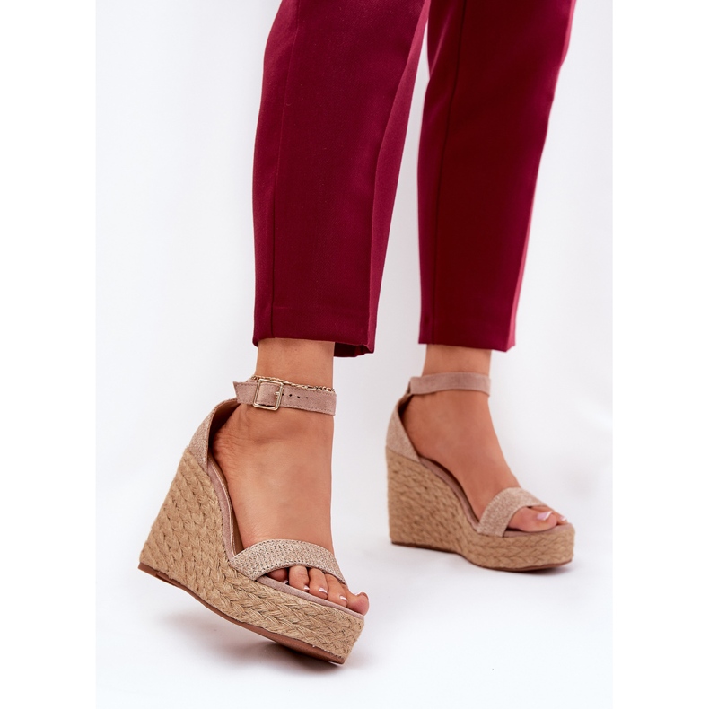 Sandálias femininas para cunha com trança cáqui bege 2