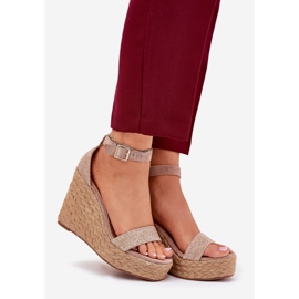 Sandálias femininas para cunha com trança cáqui bege 1