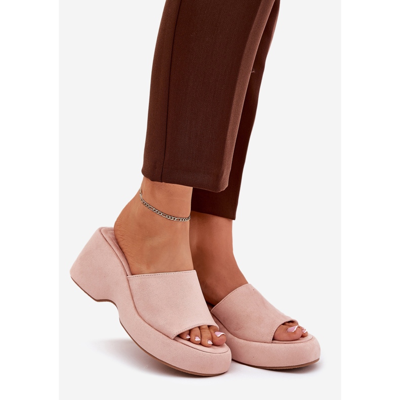 Eco Camurate Flippers femininos na plataforma e cunhas rosa 1