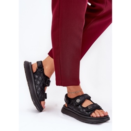 Sandálias femininas com detalhes decorativos de velcro preto 2