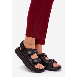 Sandálias femininas com detalhes decorativos de velcro preto 1