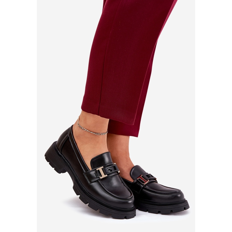 Mocassins femininos com couro ecológico preto 1