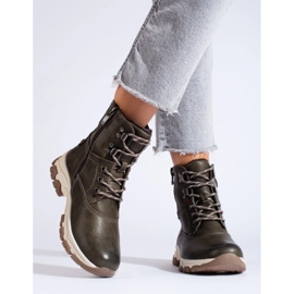 Botas femininas com atacadores e zíper decorativo castanho 2