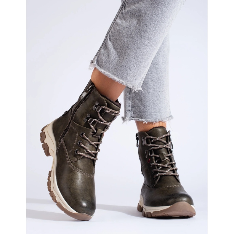 Botas femininas com atacadores e zíper decorativo marrom 2