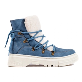 Botas de neve femininas azuis com pele de carneiro azul 1
