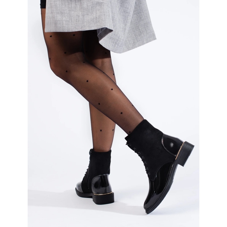 Botas de trabalho com cadarços Shelovet femininas negras preto 2