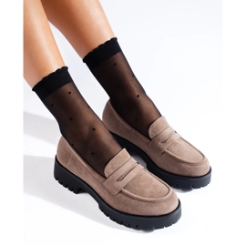 Mocassins de camurça bege com sola grossa Shelovet 2