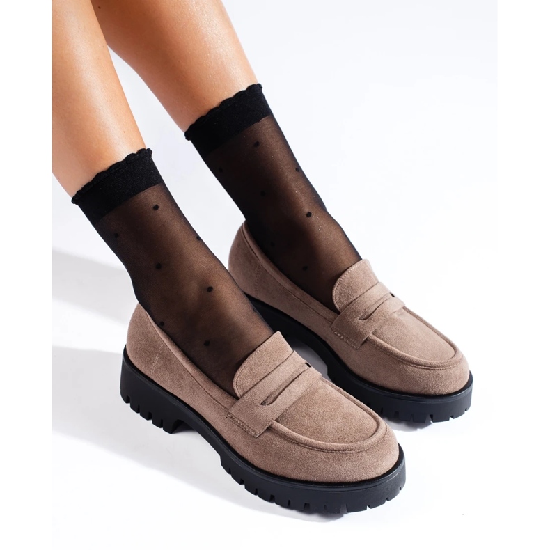 Mocassins de camurça bege com sola grossa Shelovet 2