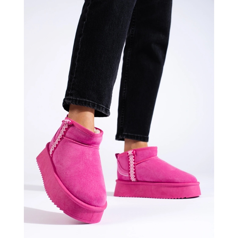 Botas de neve com plataforma de camurça rosa Shelovet 1