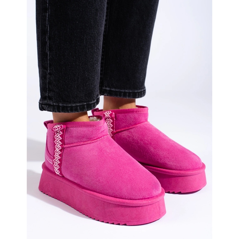 Botas de neve com plataforma de camurça rosa Shelovet 2