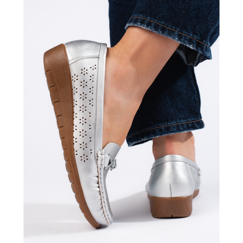 Mocassins femininos prateados prata 2