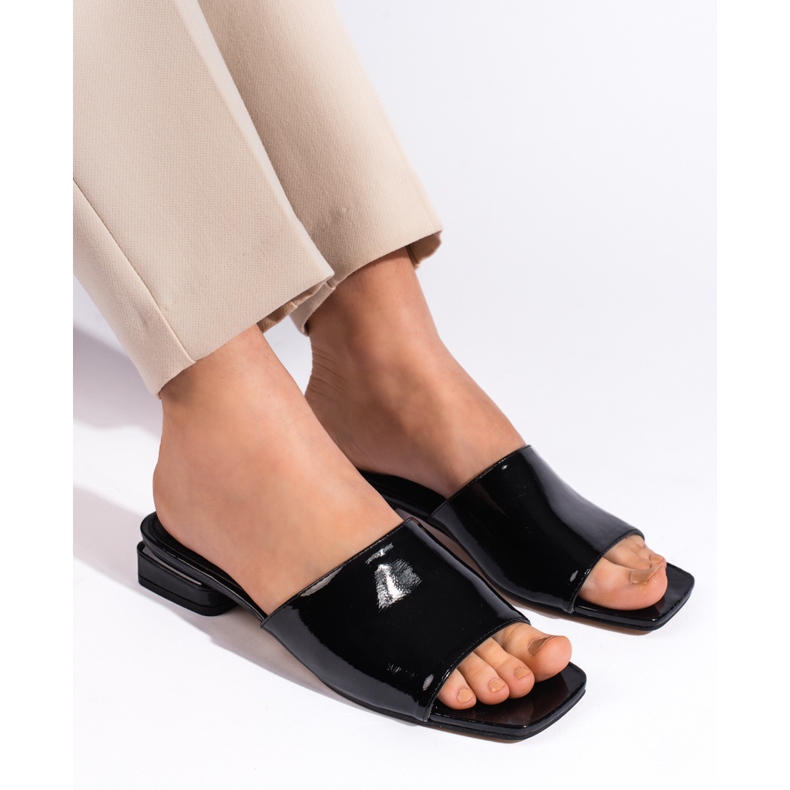 Goodin Mulas pretas clássicas de salto alto para mulher preto 2