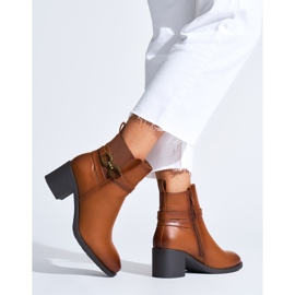 Botins camel femininos com salto alto castanho 1
