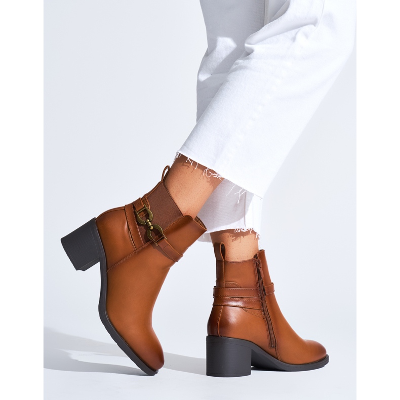 Botins camel femininos com salto alto marrom 1