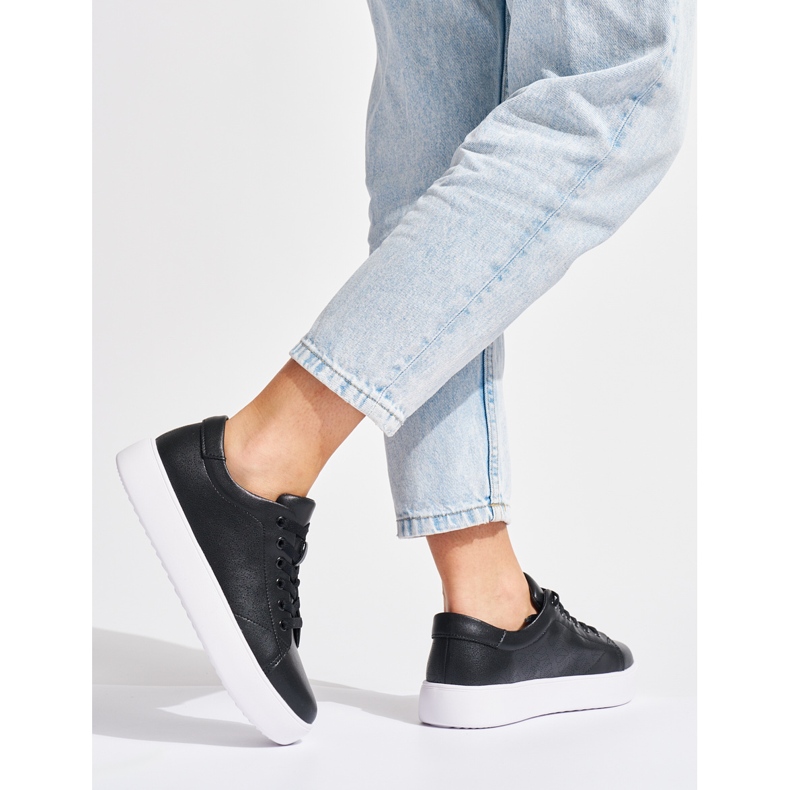 Sergio Leone Tênis feminino de couro preto com cadarço 1