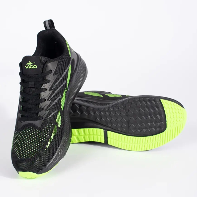 Vico Tênis de malha masculino preto e verde 2