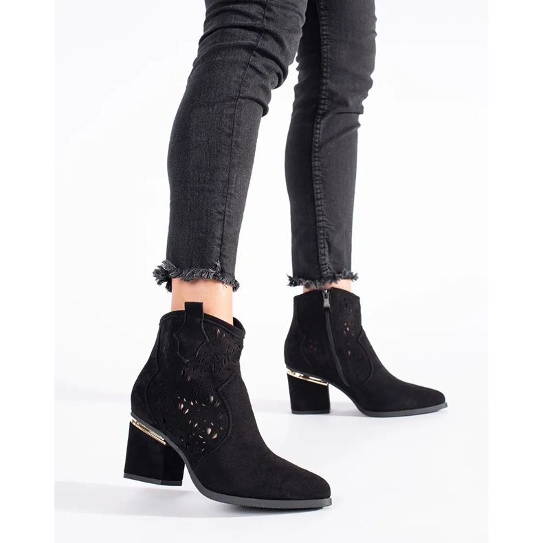 Botas de cowboy pretas com aberturas femininas preto 1