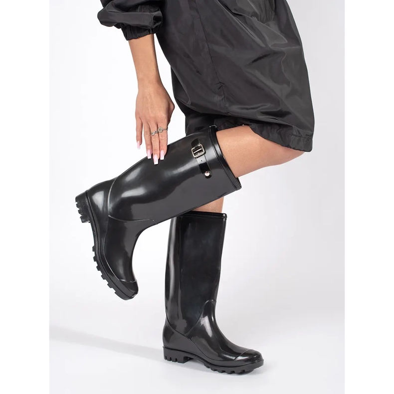 Botas femininas pretas de alta patente preto 1