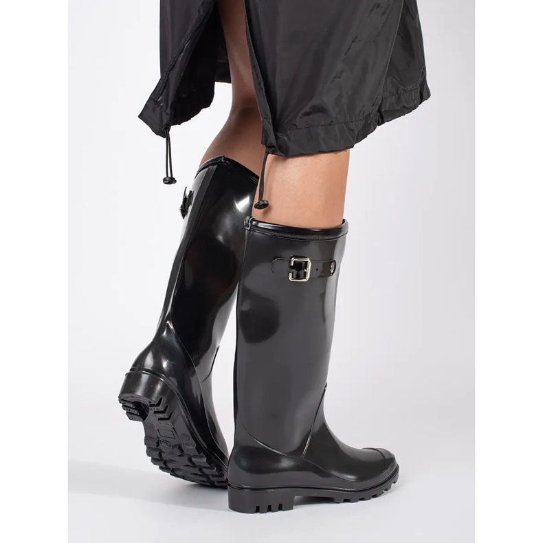 Botas femininas pretas de alta patente preto 2