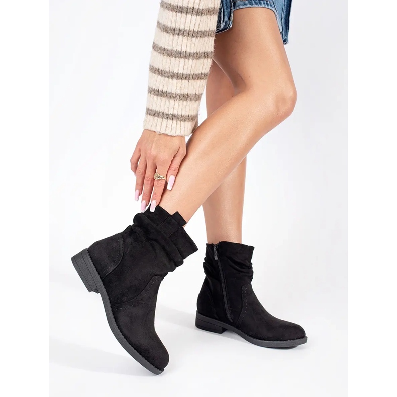 Botas cowboy femininas de camurça preta preto 1