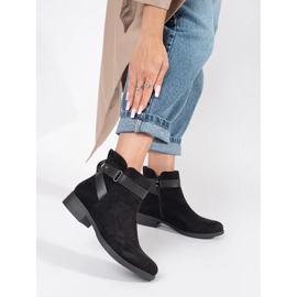 Botins femininos de camurça preta com tira decorativa preto 2