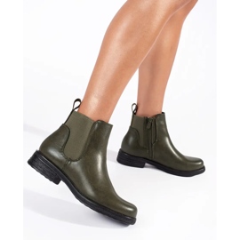 Botas Chelsea femininas verdes com salto baixo 2