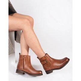 Botins femininos marrons com fivela e salto baixo castanho 2