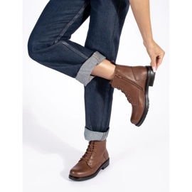 Botins femininos de couro marrom com cadarço, Sergio Leone castanho 2