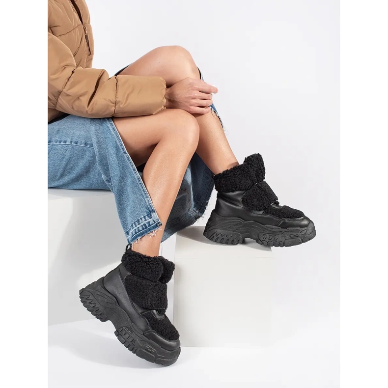 Seastar Botas de neve plataforma pretas com pele de tosquia preto 2