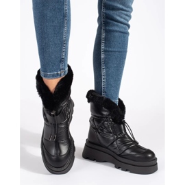 Seastar Botas de neve femininas negras com pelo preto na plataforma 1