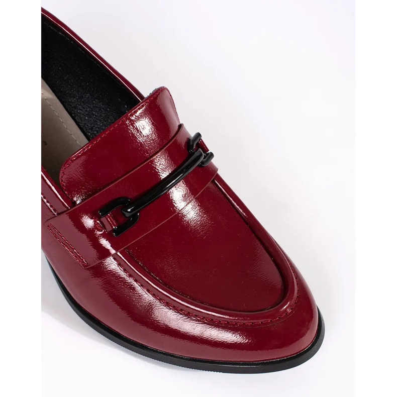 Goodin Mocassins femininos cor de vinho com salto alto vermelho 2